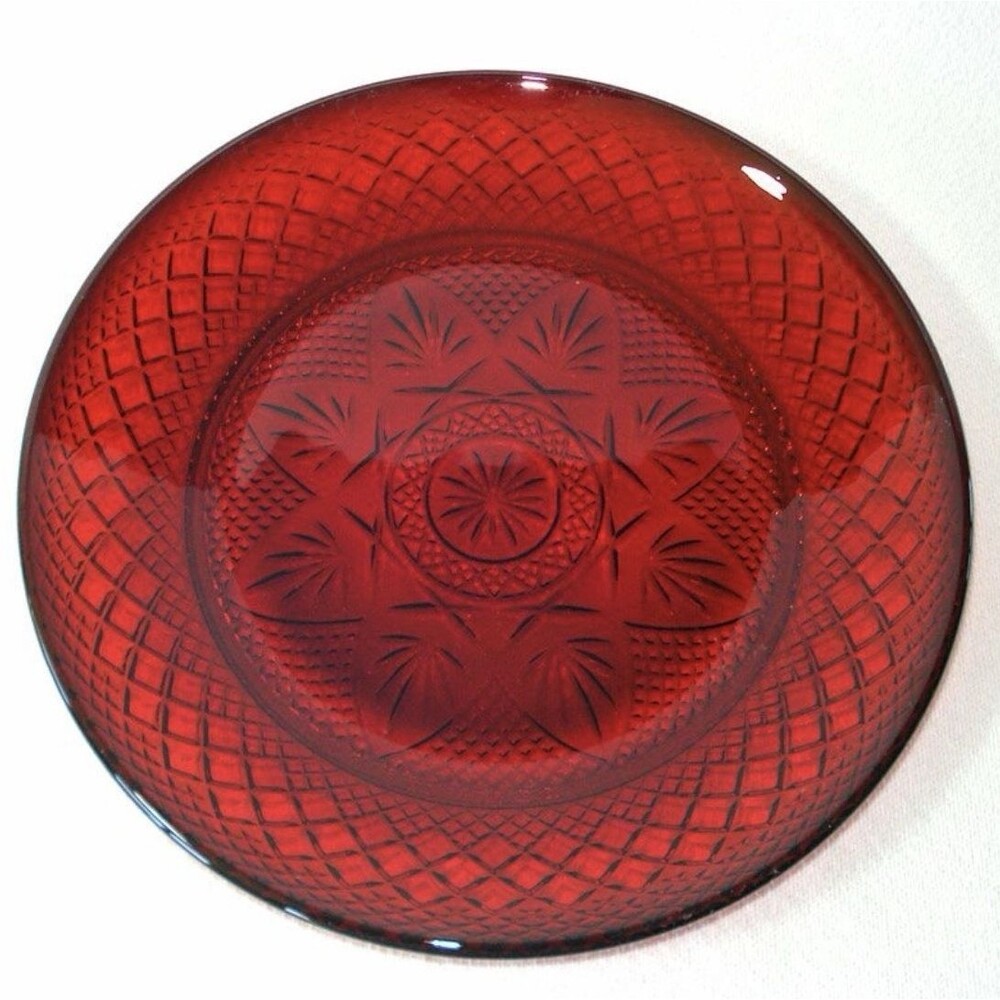 Cristal D'Arques Durand Luminarc 8” Plate Antique Ruby Pattern Vintage